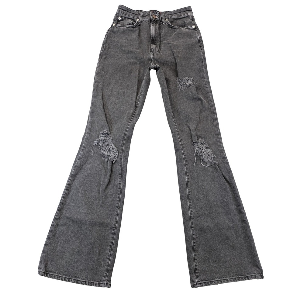BDG Jeans Womens 25 Gray Stretch High Rise Distressed Flare Charcoal Denim